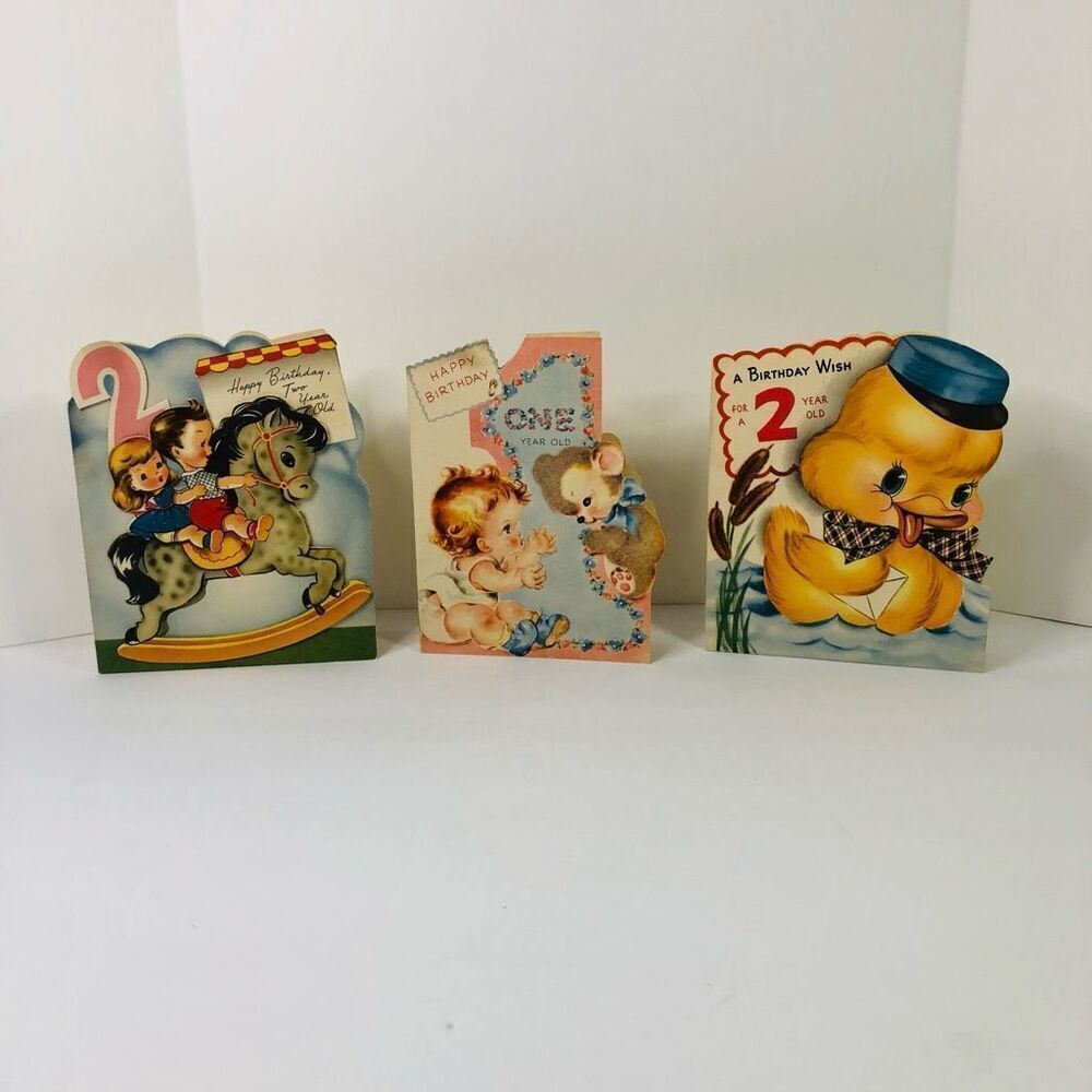 vintage 60s happy birthday cards lot of 3 kids birthday cards ducks mouse horse